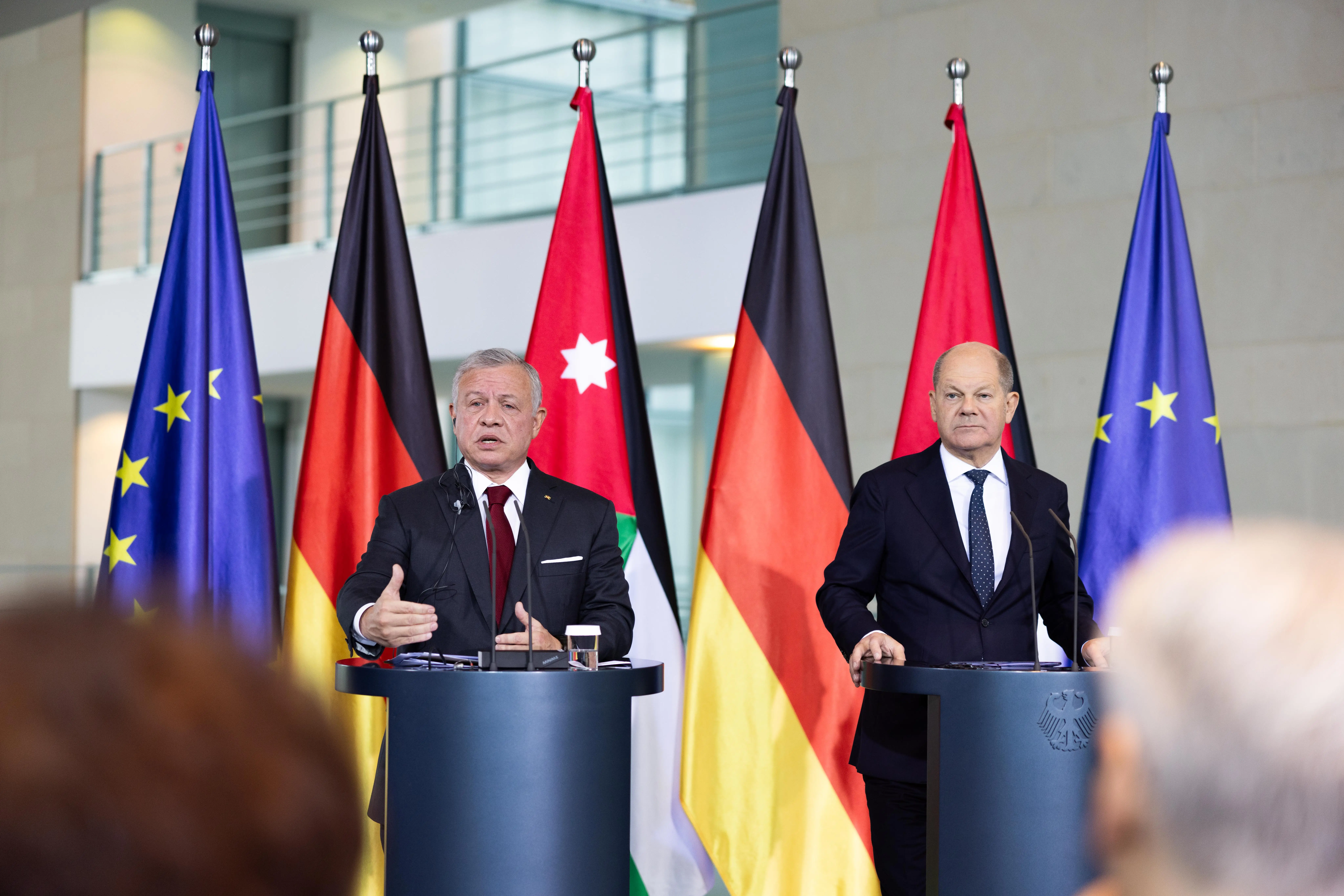 King discusses Gaza developments with German chancellor, says ‘No refugees in Jordan, no refugees in Egypt; that is a red line’