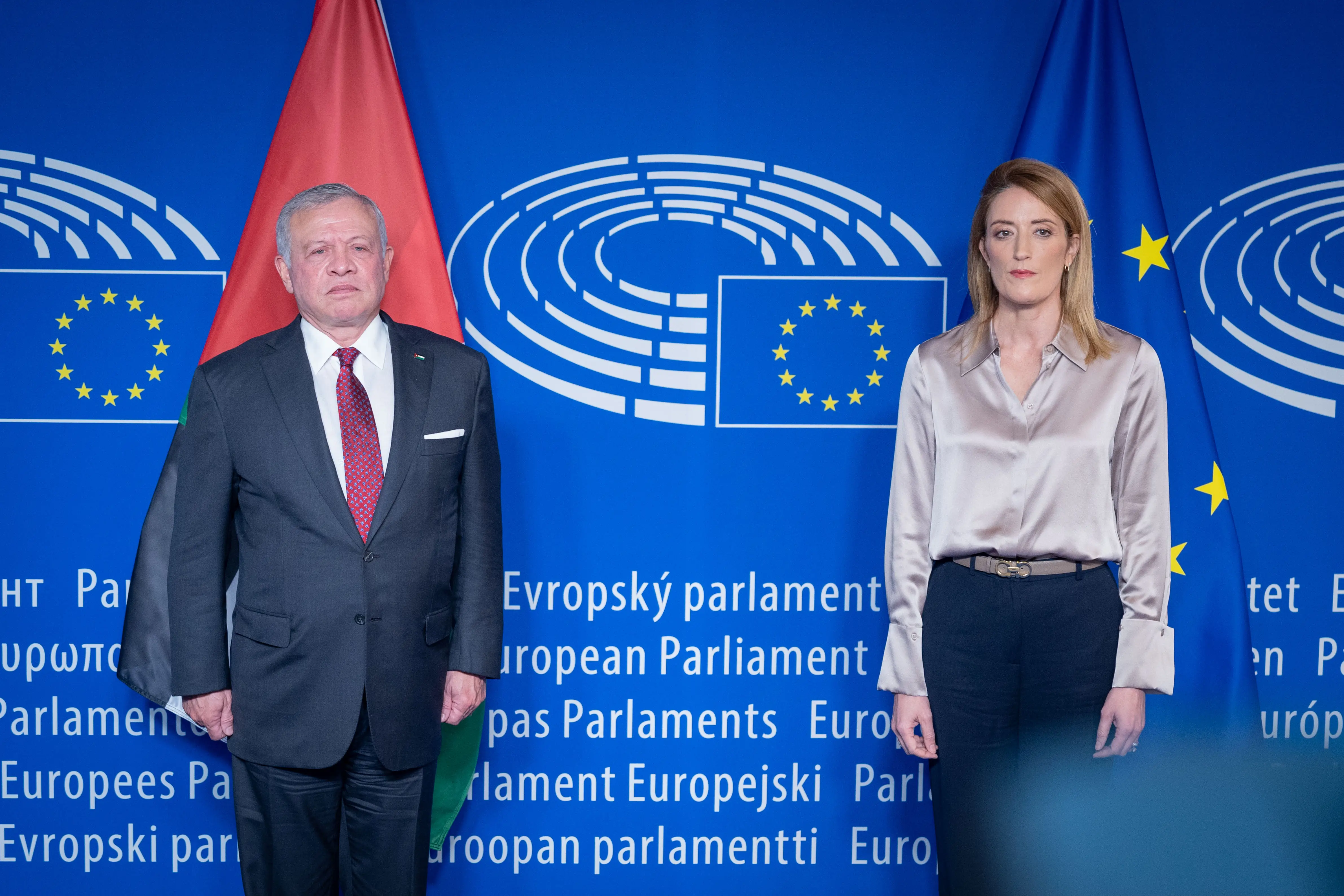 King meets EU Parliament president, warns of catastrophic long-term repercussions of war on Gaza
