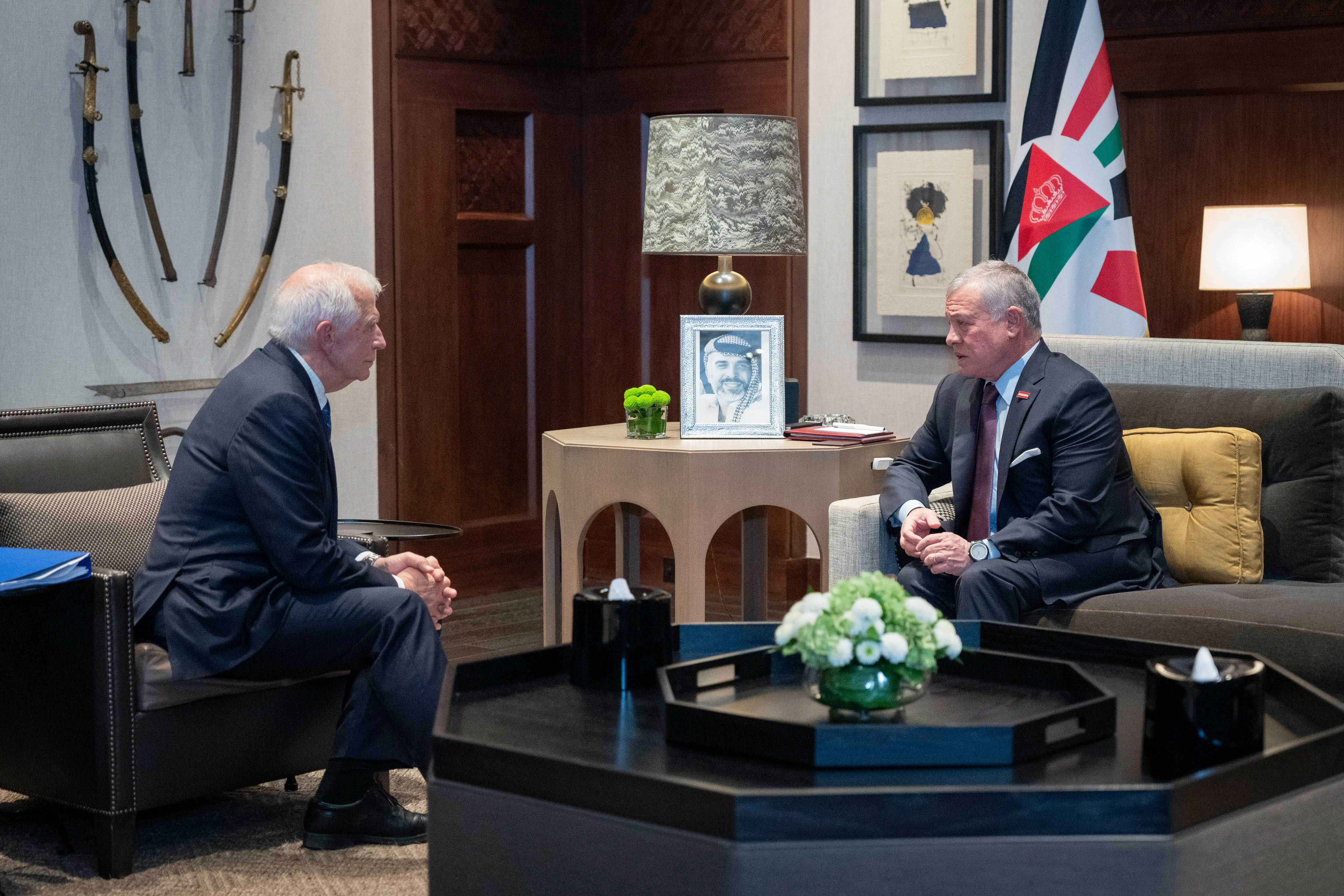 King meets EU high representative, discusses stopping Gaza war