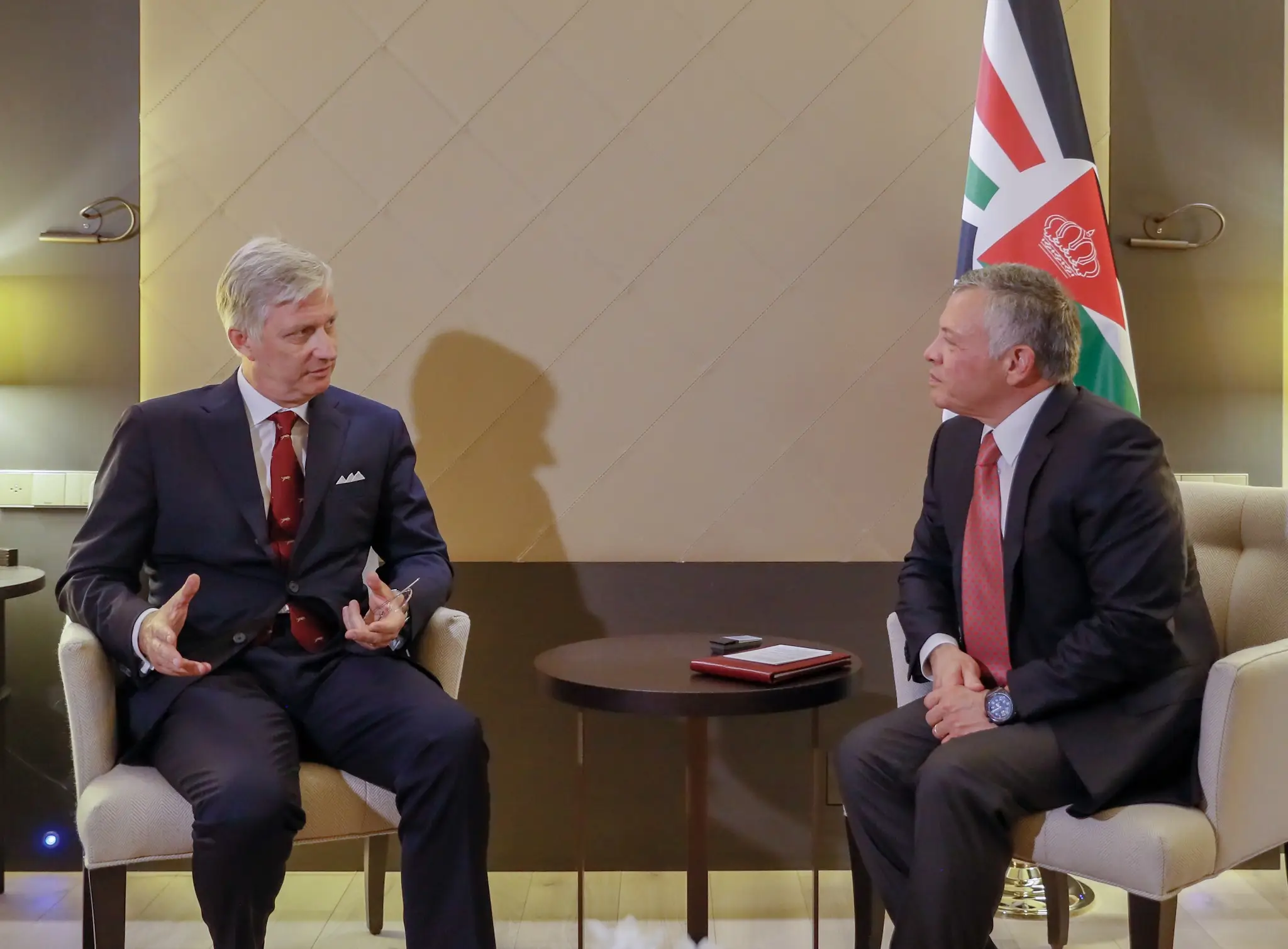 King meets Belgian monarch, president of Guinea in Davos