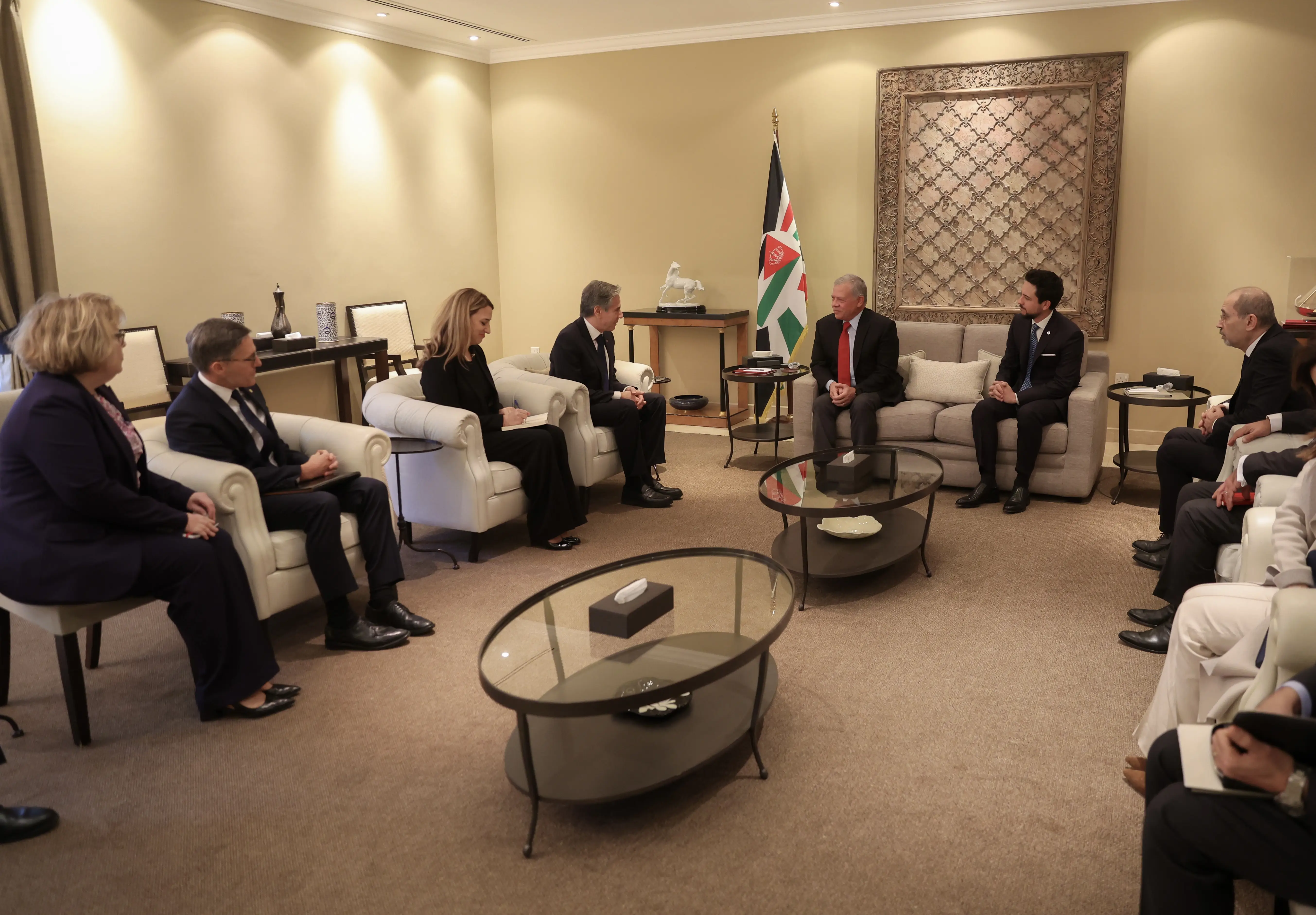 King receives US secretary of state, warns of catastrophic ramifications of war on Gaza