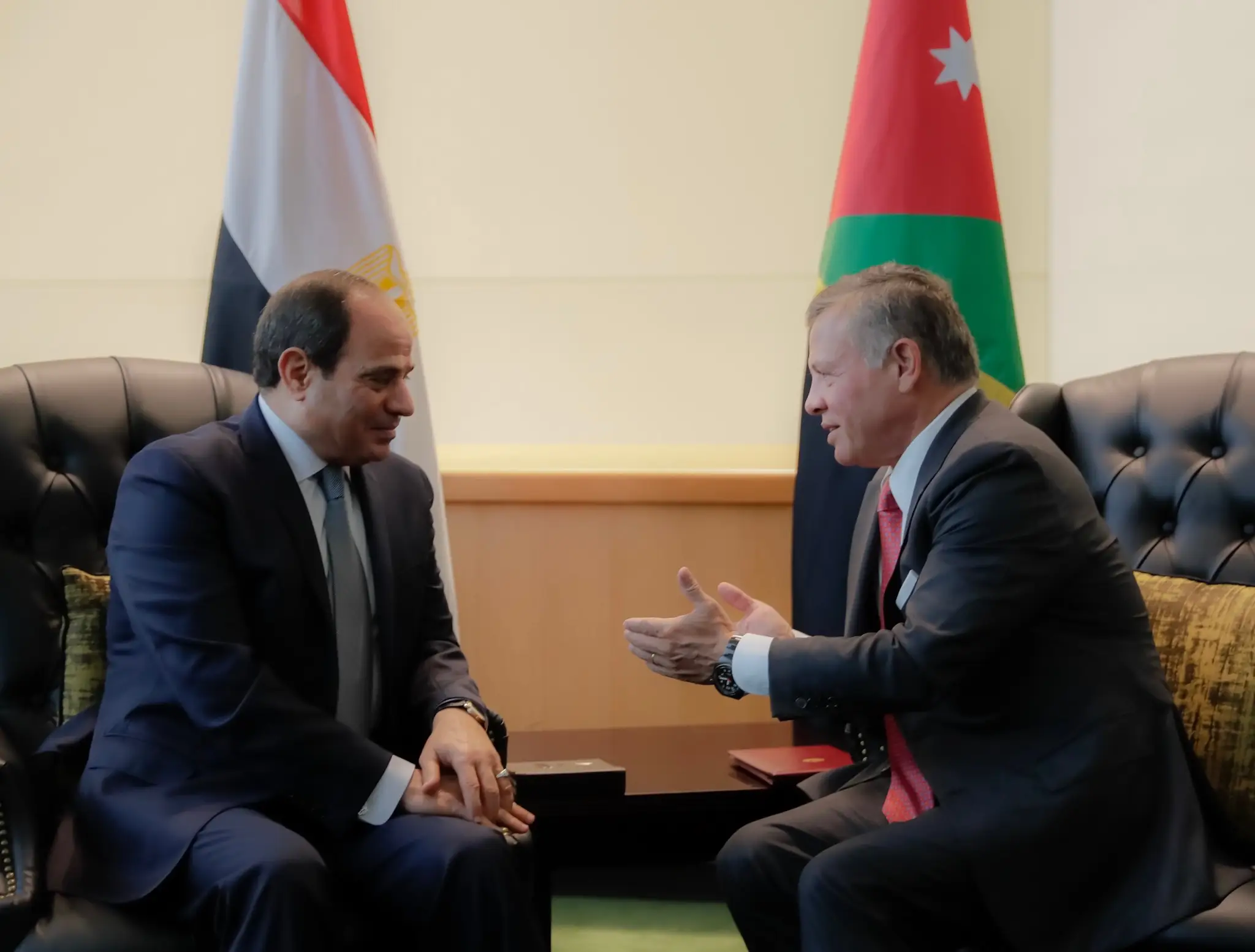 King, Egyptian president reaffirm two-state solution as only way for peace in region