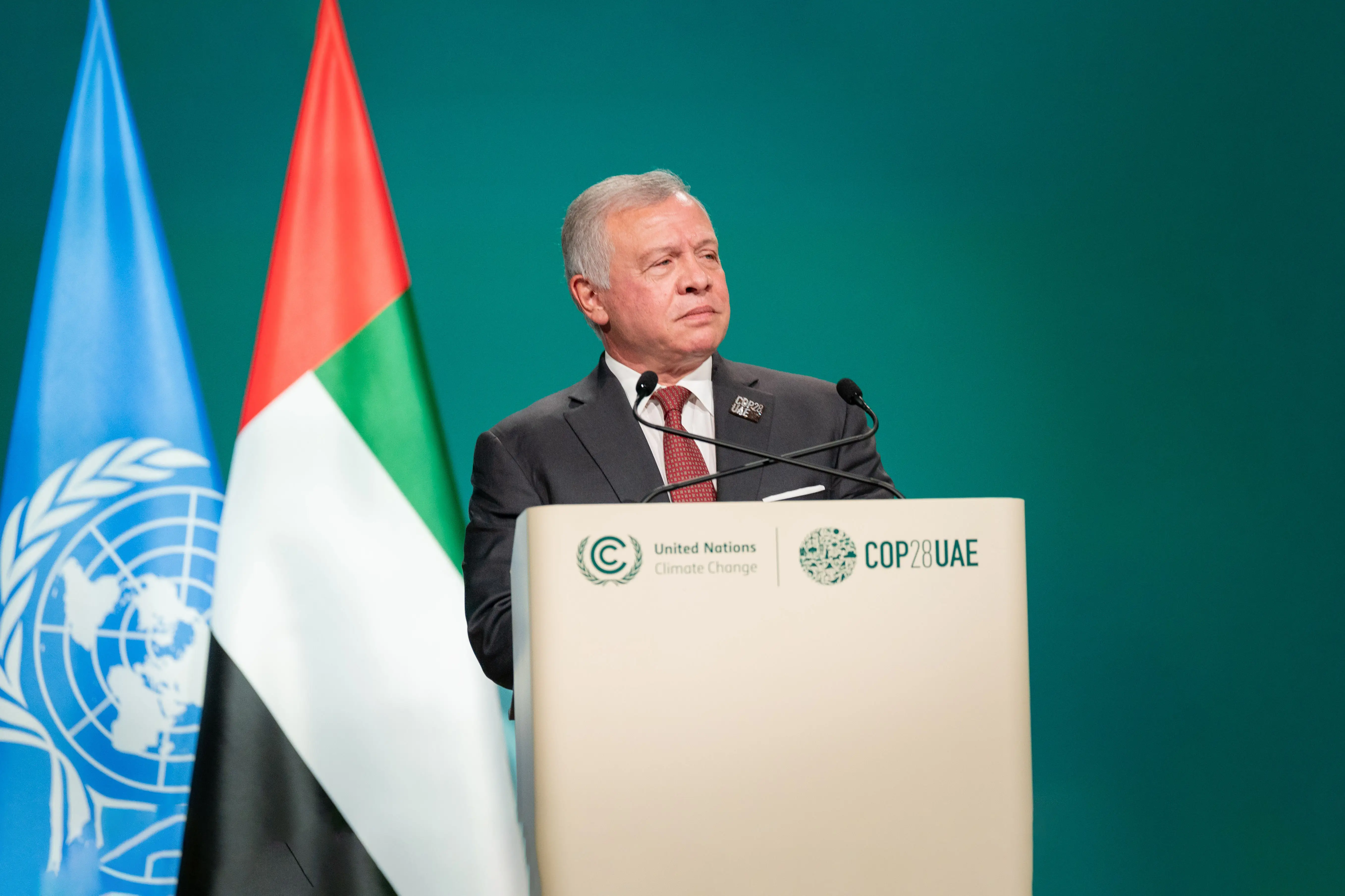 King at COPO28 says climate change cannot be addressed in isolation from other tragedies, especially situation in Gaza